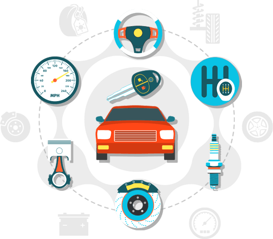 image of red car with car parts